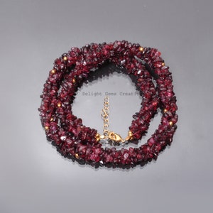 Natural Red Garnet Chips Beaded Necklace-4mmx5mm AAA Garnet Nuggets Gemstone Necklace-Handmade necklace-Handwoven Necklace-Rope Necklace