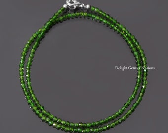 3mm Chrome Diopside Beaded Necklace, Micro Faceted Green Diopside Round Beads Necklace, Handmade Necklace, AAA++ Diopside Minimalist Jewelry