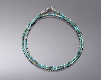 Natural Blue Green Shaded Turquoise Beaded Necklace-2mm-2.5mm Micro faceted round beads necklace-AAA Turquoise Jewelry-Minimalist necklace