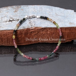 Watermelon Tourmaline Bracelet, Multi Tourmaline Beaded Bracelet, 3mm-3.5mm Tourmaline AAA Faceted Rondelle Beads Bracelet, Gift For Her