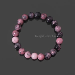 Natural Pink Rhodonite Stretch Bracelet, 10mm Rhodonite Gemstone Beaded Bracelet, Love, Compassion, and Forgiveness, Perfect Gift for Love