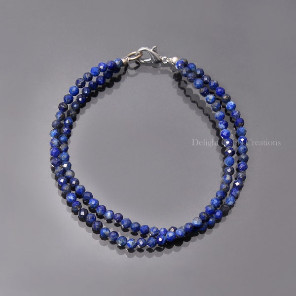 Natural Lapis Lazuli Beaded Bracelet, 3.5mm Lapis Lazuli Bracelet, Micro Faceted Round Lapis Lazuli Beads Bracelet, Lapis Beaded Jewelry