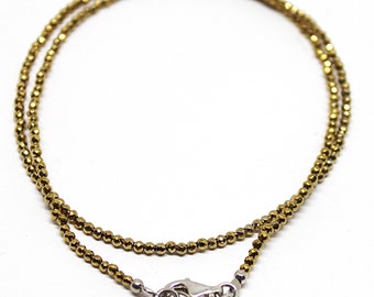 Golden Hematite Beaded Necklace, Micro Faceted Round, 18 Inch