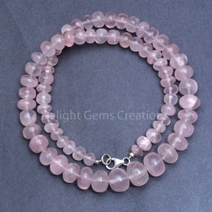 Rose Quartz Necklace, 7-12mm Rose Quartz Smooth Roundel Beads Necklace, Rose Quartz Beaded Necklace, Daint-Elegant Women Necklace, Gift Her