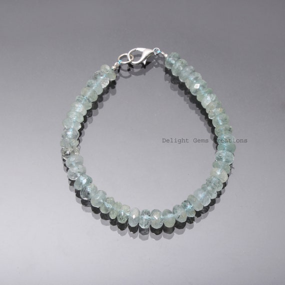 ハンドメイド ブルー アクアマリン ビーズブレスレット 7-7.5 mm | 925 