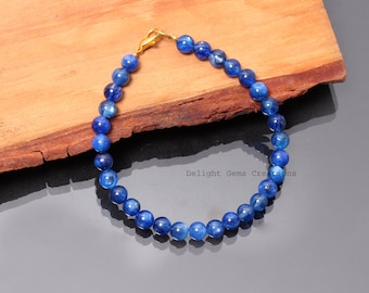 Blaues Kyanit Perlenarmband - glatter runder Edelstein - 6 mm - 6.5 mm - vergoldeter Karabinerverschluss - AAA Kyanit Schmuck
