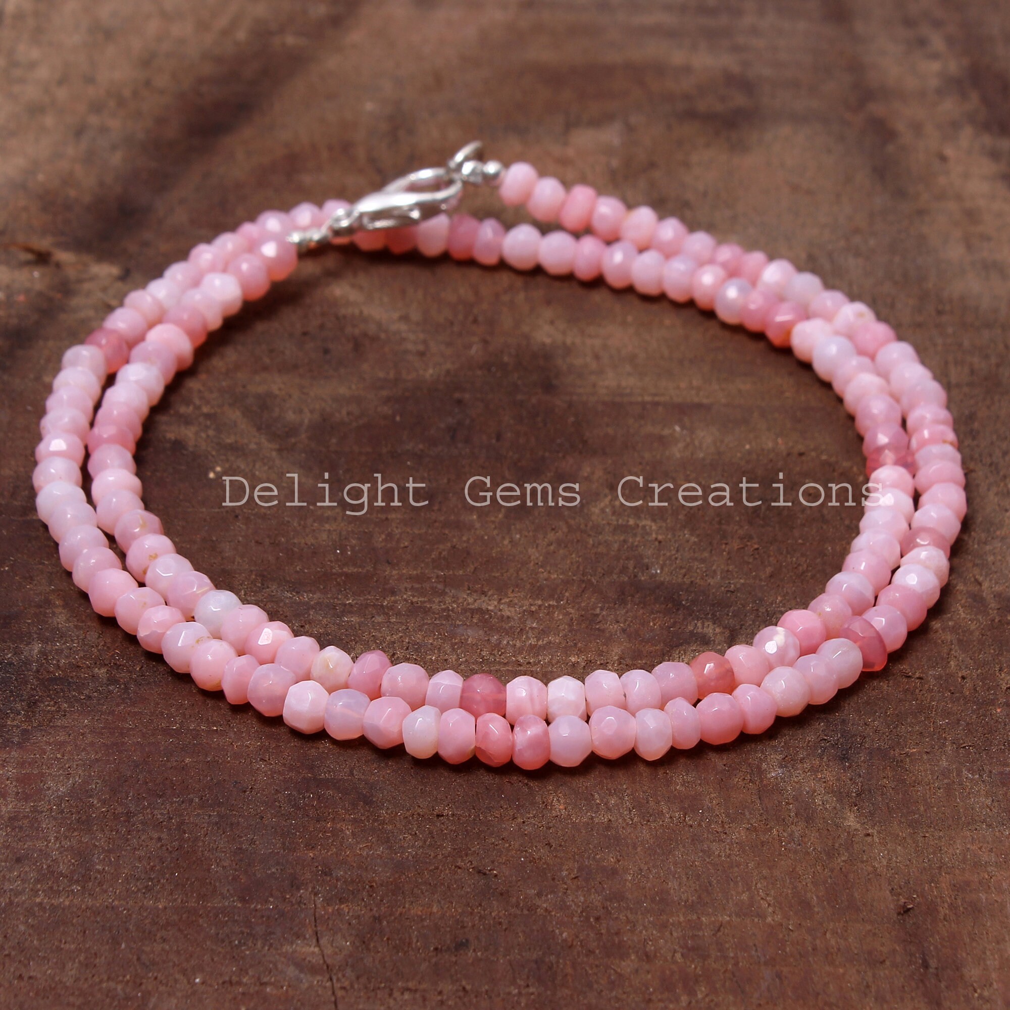 Pink Peruvian Opal Beaded Necklace 4.5mm 5mm Pink Opal Faceted