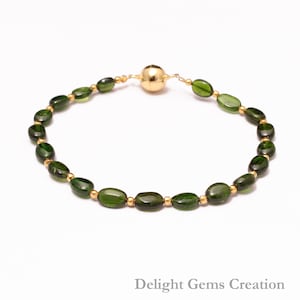 Natural Chrome Diopside Beaded Bracelet, 5x6mm-5x7mm Green Chrome Diopside Bracelet, Silver Green Bracelet With Gold Vermeil Magnetic Clasp
