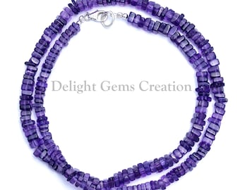 Amethyst Heishi Square Bead Necklace, Purple Gemstone, 18 Inch