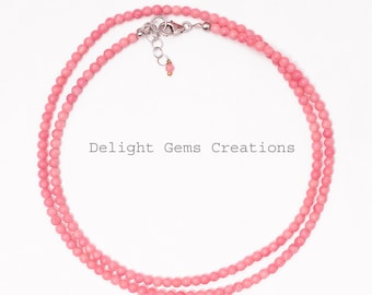 Pink Coral Necklace, Birthday Wife Mothers Day Gift, Pink Coral Wedding Necklace, 3mm Coral Beaded Necklace, Single Strand, Pink Necklace