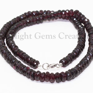 Natural Garnet Beaded Necklace, Faceted Gemstone Garnet 6mm-8mm Semi Precious Stone Beads Necklace, Red Garnet Jewelry, Anniversary Gift