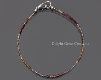 Natural Multi Sapphire Beaded Bracelet, 2mm Multi Sapphire Micro Faceted Round Beads Bracelet, Sapphire Jewelry, Minimalist Bracelet, Gift