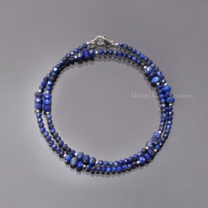 AAA++ Lapis Lazuli Gemstone Beads Necklace, 3.5-5.5mm Lapis Lazuli Faceted Round/Rondelle Beads Necklace, Blue Beads Jewelry, Gift For Her