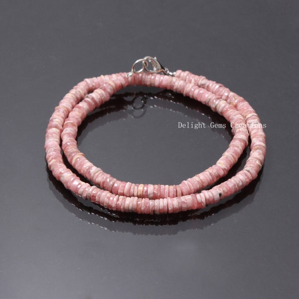 Collier perlé rhodochrosite rose naturel, collier de perles rondes lisses de rhodochrosite de 6mm, bijoux perlés, cadeau de femme, cadeau de maman