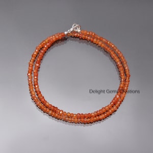 AAA Orange Carnelian beaded necklace-3.5mm Faceted rondelle orange gemstone jewelry-925 sterling silver-handmade necklace-special gifts zdjęcie 3