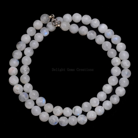 White Rainbow Moonstone Beaded Necklace Moonstone Bead Necklace