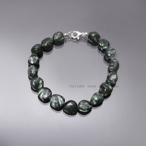 AAA++ Seraphinite beaded necklace-Green Smooth tumble Seraphinite gemstone jewelry-rare gemstone women jewelry-ornaments-best gifts for her