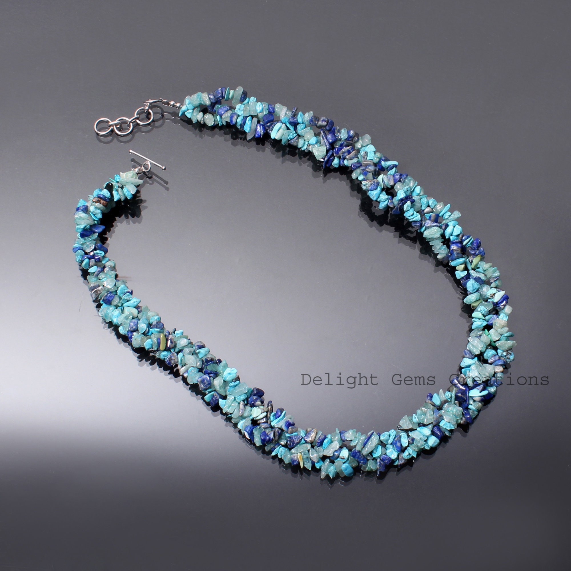 GG 4 file di lapislazzuli blu naturale, collana di perline di moneta