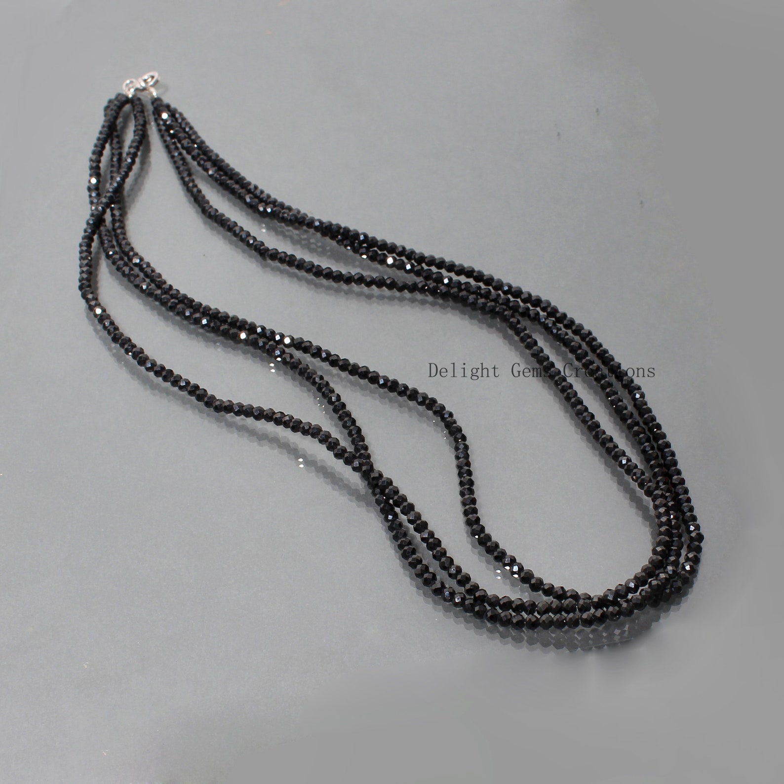 thumbnail image 2 of 177 CTS Natural Rich Black Spinel 5-Strand Faceted Beaded Necklace By JaipurJewels - RARE 2 of 4