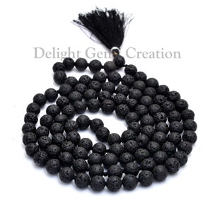 Natural LAVA 108 Beads Mala Necklace, 8mm Lava Round Beads Mala, Hand knotted Essential Oil Lava Rock Gemstone Beads Mala, Meditation Mala