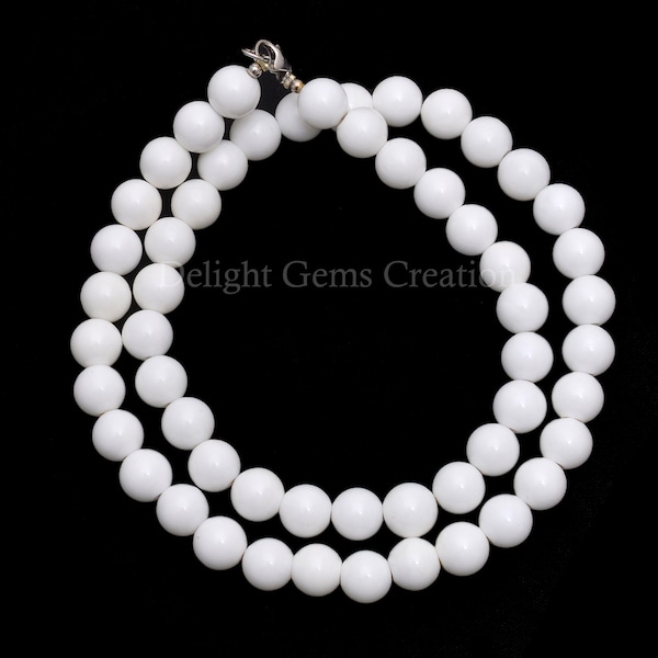 Natürliche weiße Korallen Perlen Halskette, 8mm weiße Koralle glatte runde Perlen-Halskette, Halbedelperlen, AAA ++ Korallen zierliche 18-Zoll-Halskette