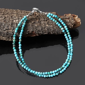 Turquoise Faceted Round Beaded Bracelet, 3mm Turquoise Minimalist Gemstone Bracelet, Handmade Two Strand Bracelet, Natural Turquoise Jewelry