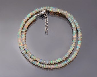 Ethiopian Opal Beaded Necklace, 4mm Smooth Rondelle Beads