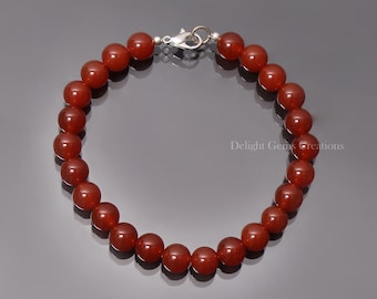 Pulsera de cuentas de cornalina roja, joyería de piedras preciosas de 8 mm