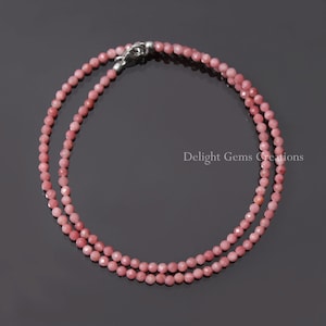 Natural Pink Rhodochrosite Beaded Necklace, 3.25mm Rhodochrosite Micro Faceted Round Beads Necklace, Beaded Jewelry, Wife Gift, Mom&#39;s Gift