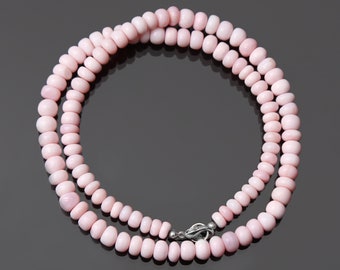 Pink Opal Beaded Necklace, Rondelle Beads, Valentine's Gift