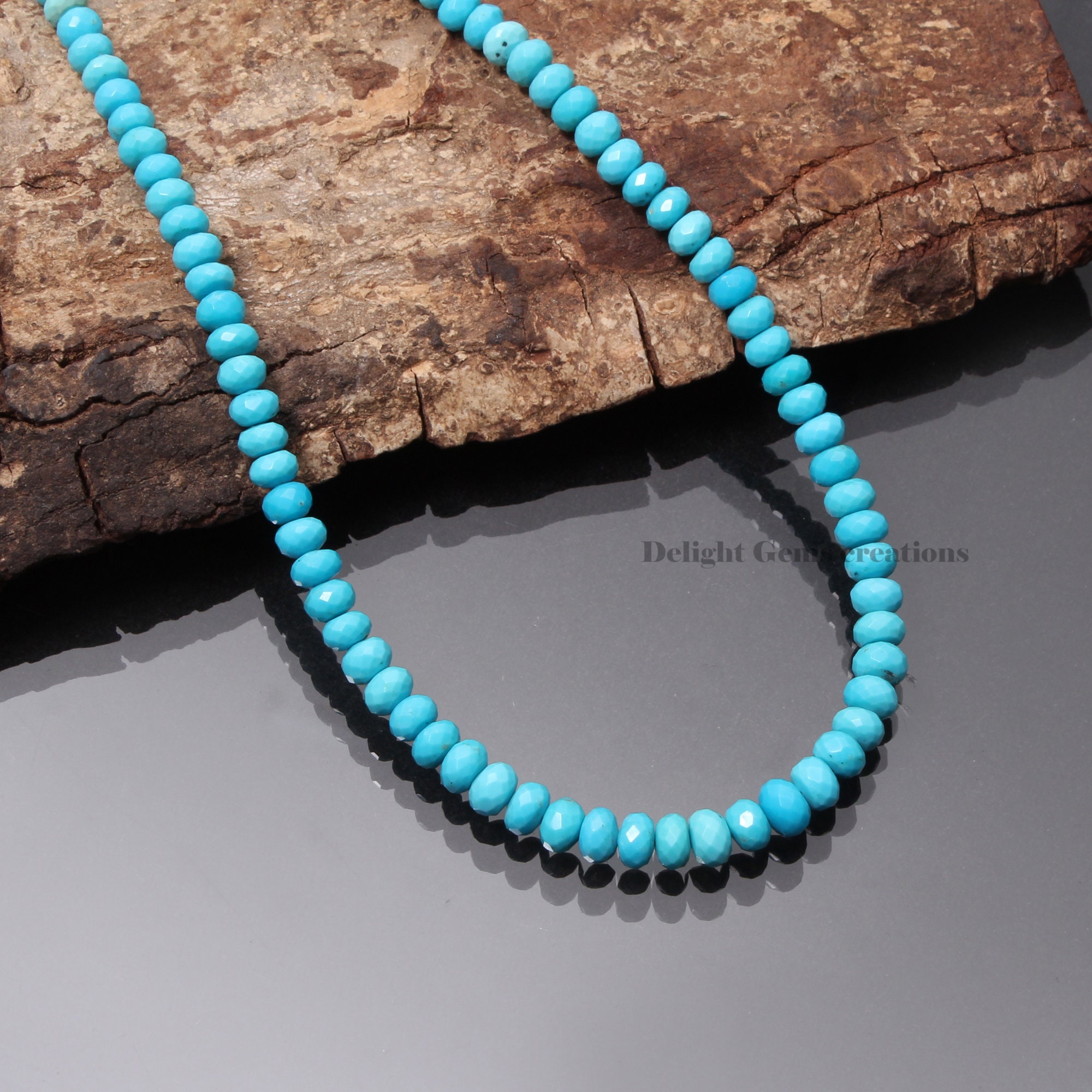 Genuine Sleeping Beauty Turquoise Bead Necklace, 4mm-5.5mm