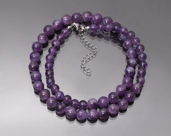 Amethyst Gemstone Beaded Necklace, Handmade Jewelry, 18 Inch