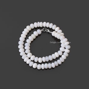 Handmade Natural White Opal Smooth Rondelle Beads Necklace - 9-9.5mm | White Candy Opal Beads | Opal Jewelry Gift For Her