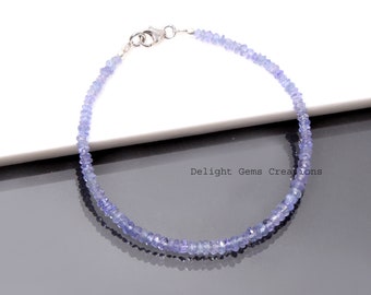 Natural Tanzanite Beaded Bracelet, 3.5-4mm Tanzanite Faceted Rondelle Bead Bracelet, Gemstone Bracelet, AAA++ quality Tanzanite Bracelet
