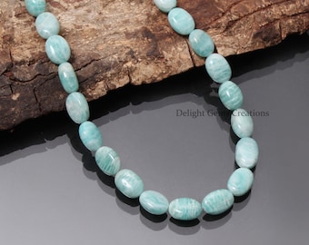 Lovely Amazonite Smooth Oval Beads Necklace 10x8-11x7mm Amazonite Beaded Necklace, Beaded Necklace 18" Inch, AAA++ Amazonite Jewelry