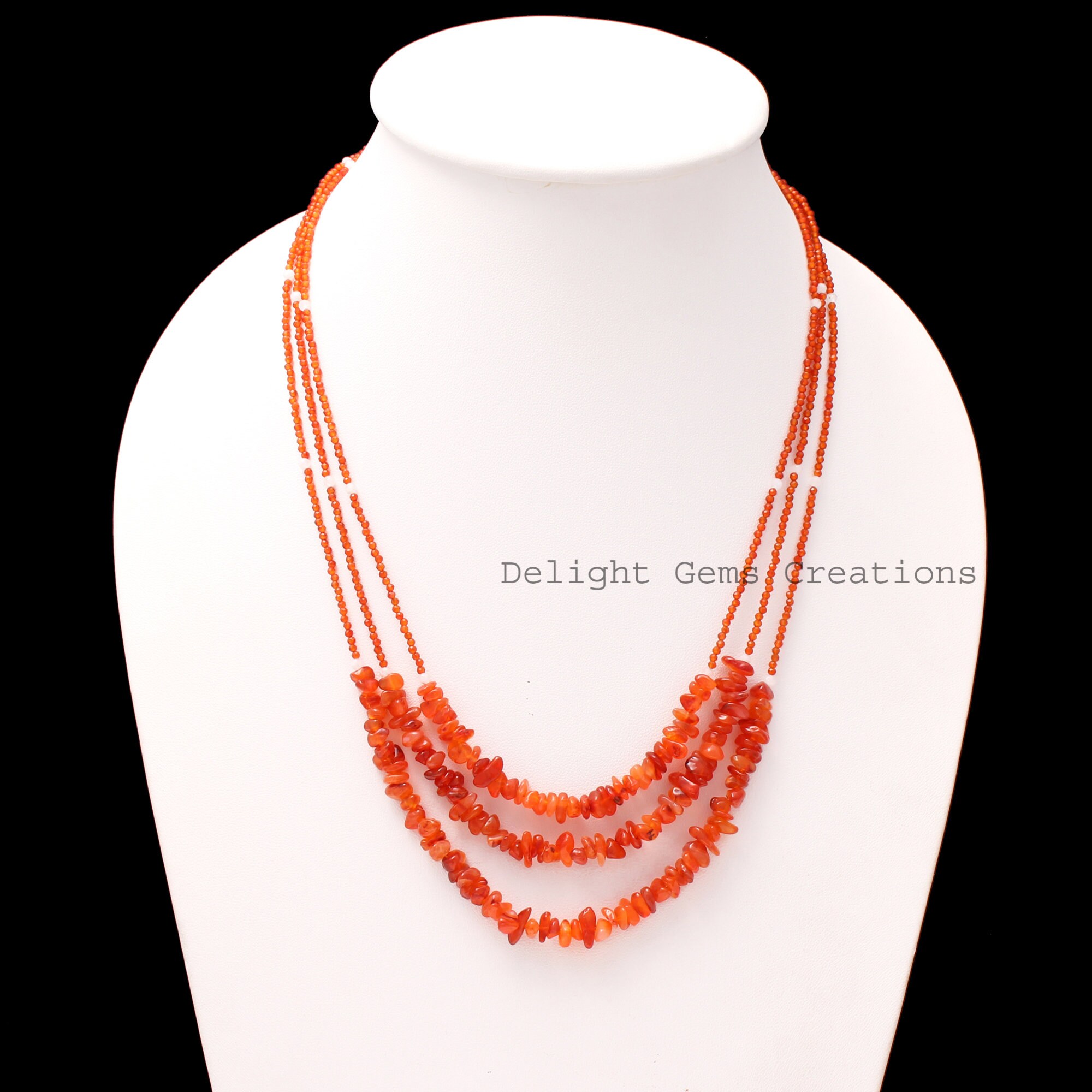 Collier De Perles En Cornaline - Longueur 46 Cm - Miss Paris - Travail Manuel