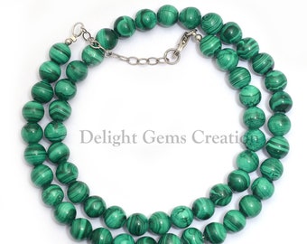 Malachiet kralen ketting, 7-8mm Malachiet gladde ronde kralen, ondoorzichtige groen-gestreepte Malachiet edelsteen ketting, minerale kralen, cadeau voor haar