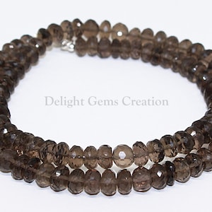 Smoky Quartz Faceted Rondelle Beads Necklace, 7 mm to 8 mm Smoky Quartz Necklace,Semi Precious Stone Beads /18 Inches Necklace, Gift Her