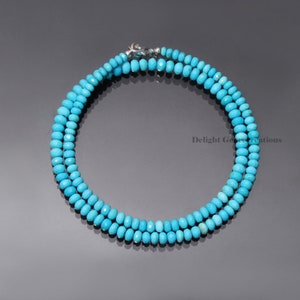 Genuine Sleeping Beauty Turquoise Bead Necklace, 4mm-5.5mm Blue Turquoise Faceted Rondelle Beaded Necklace, High Quality Turquoise Necklace