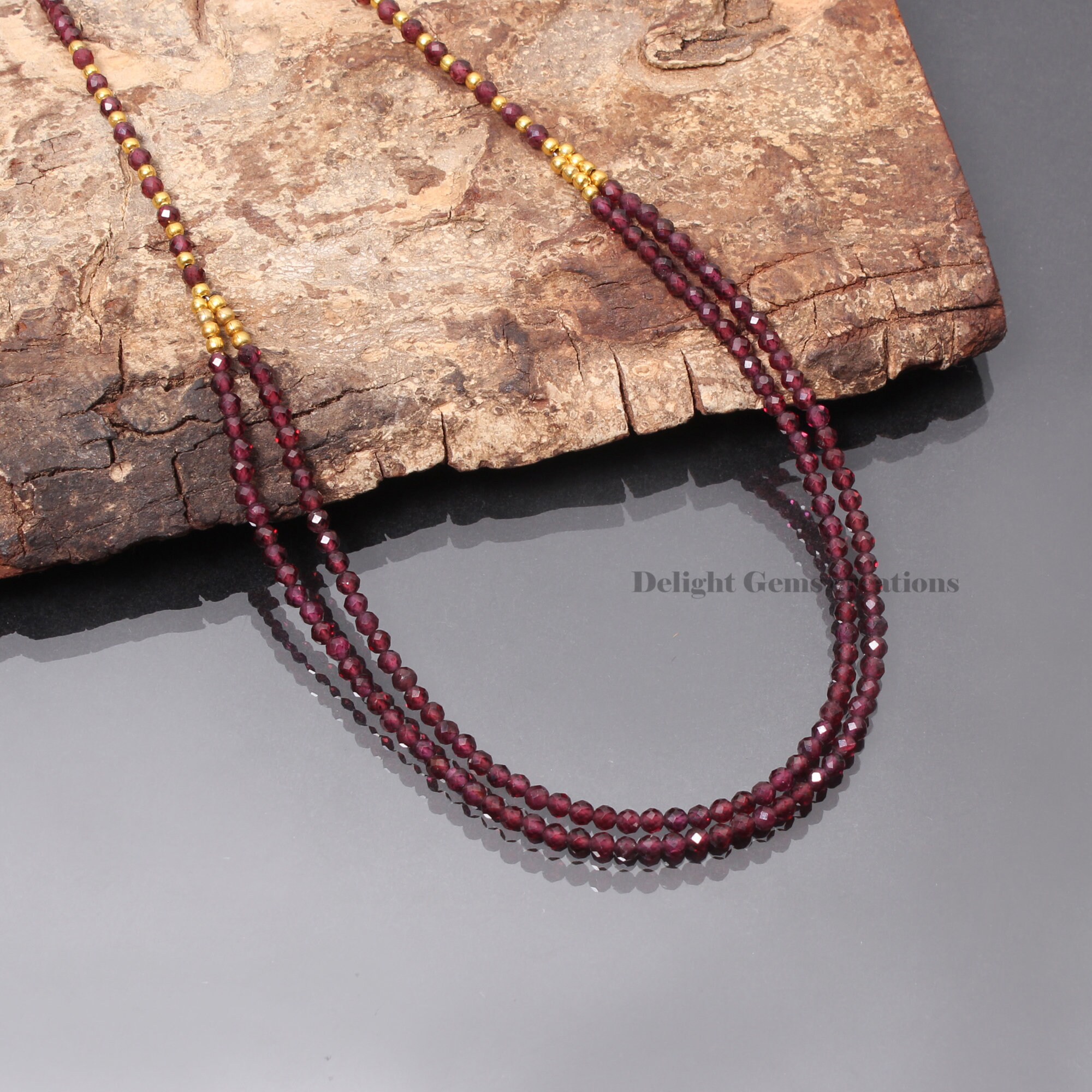 Collier Femme Grenat Et Perles Rondes - 18 Pouces - Plaqué Or - Fait Main Inde - Neuf Sans Emballage