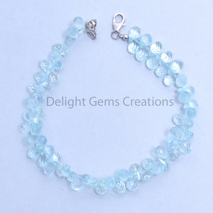 Natürliches AQUAMARIN Facettierte Tropfen Perlen Armband - Aquamarin Perlen Armband - März Birthstone Armband - Hypnotisierendes Teardrops Armband