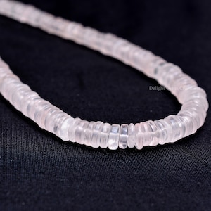 AAA+ Natural Rose Quartz Flat Tyre Beaded Necklace, Quartz Beaded Necklace, 19&quot; Inch Necklace, Gemstone Jewelry, Healing Crystal Beads