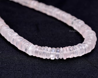 AAA Rose Quartz Beaded Necklace, Flat Tyre Gemstone Beads, 19 Inch