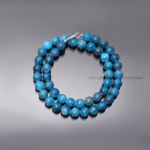 AAA++ Blue apatite beaded necklace-925 lobster clasp-9.5mm-10mm chunky beads apatite unisex jewelry-Best bridesmaid gifts-gifts for her/him