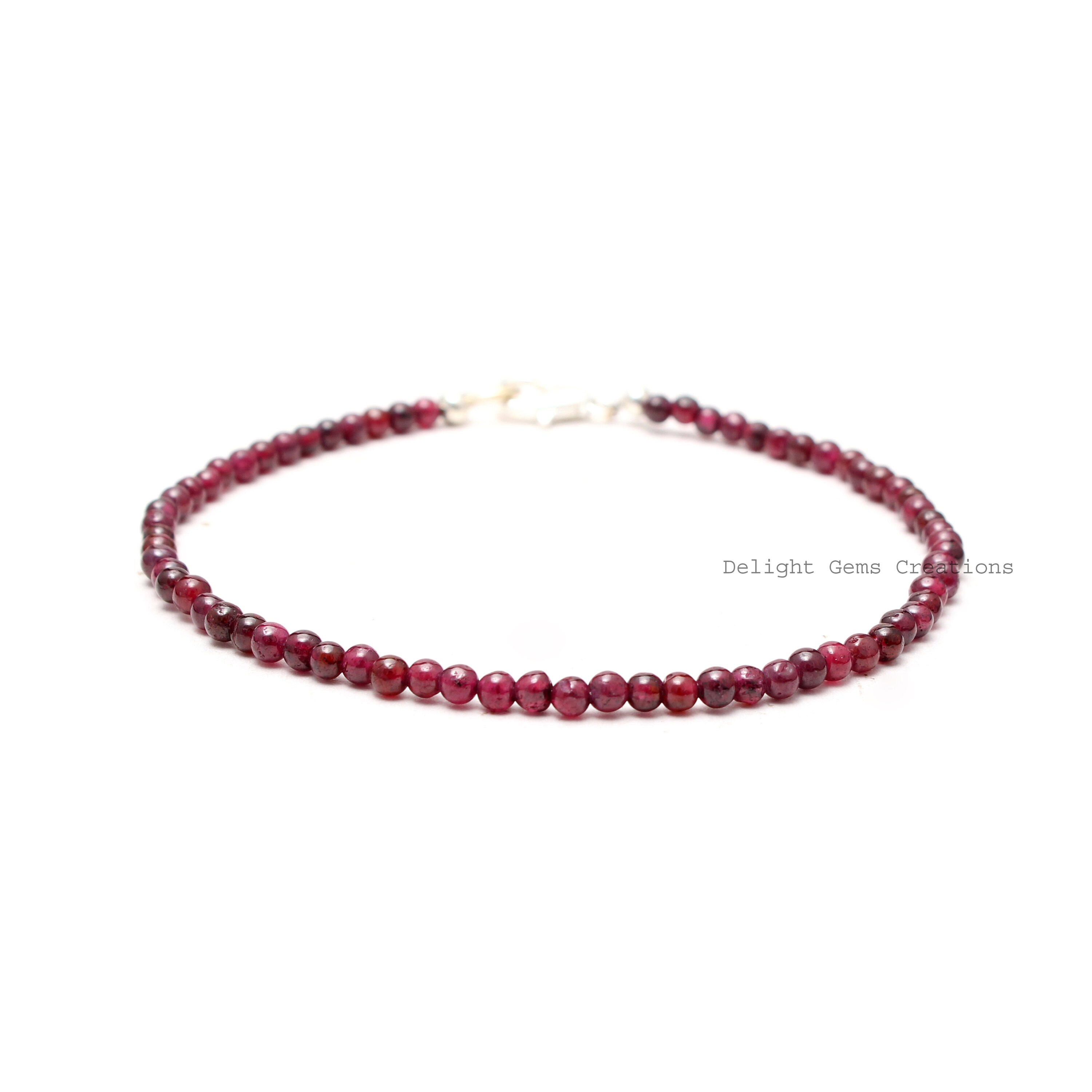 AAA Red Garnet Beaded Bracelet-3mm Smooth Round Red Gemstone
