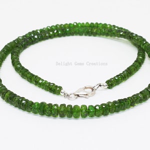 Natural Chrome Diopside Beaded Necklace,3mm-4.5mm Faceted Chrome Diopside Necklace,Sterling Silver Green Chrome Necklace 18&quot;, Gift For Her