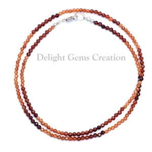 Natural Hessonite Beaded Necklace, 2-2.5mm Hessonite Micro Faceted Round Beads Necklace, Shaded Hessonite Necklace, Minimalist Tiny Necklace