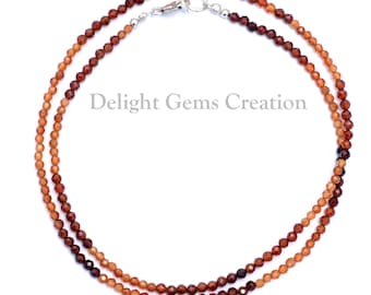 Collier de perles hessonite naturelle, collier de perles rondes à micro facettes hessonite de 2-2,5 mm, collier hessonite ombré, collier minuscule minimaliste