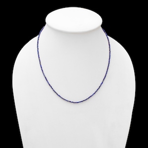 Lapis Lazuli Beaded Necklace, 2.5mm Blue Lapis Lazuli Micro Faceted Round Bead Necklace, Semi Precious Blue Tiny Beads Necklace 18 36 Inch image 3