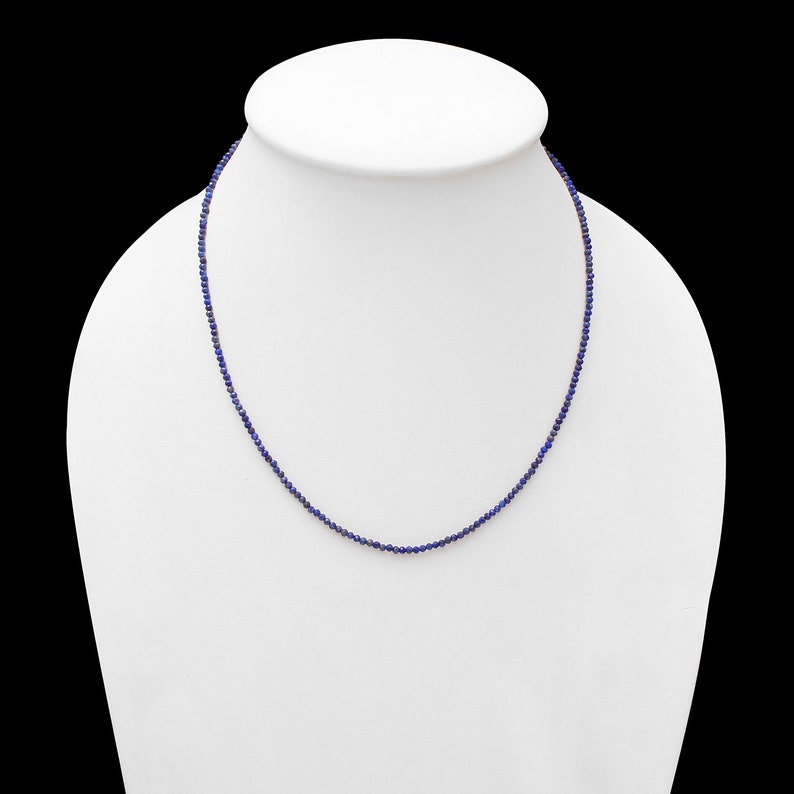Lapis Lazuli Beaded Necklace, 2.5mm Blue Lapis Lazuli Micro Faceted Round Bead Necklace, Semi Precious Blue Tiny Beads Necklace 18 36 Inch image 3